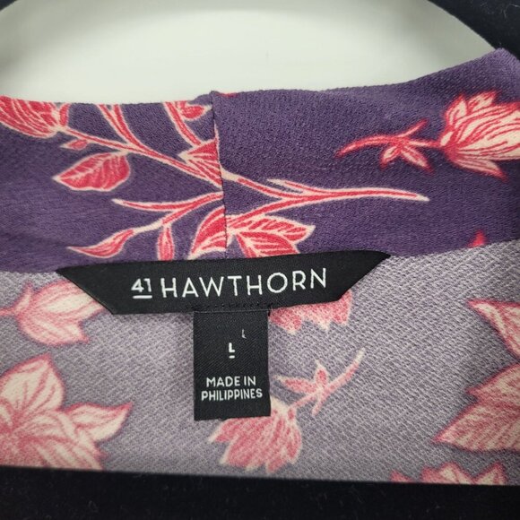 41 Hawthorn womens large purple pink floral sleeveless faux wrap stretchy top - Picture 3 of 10